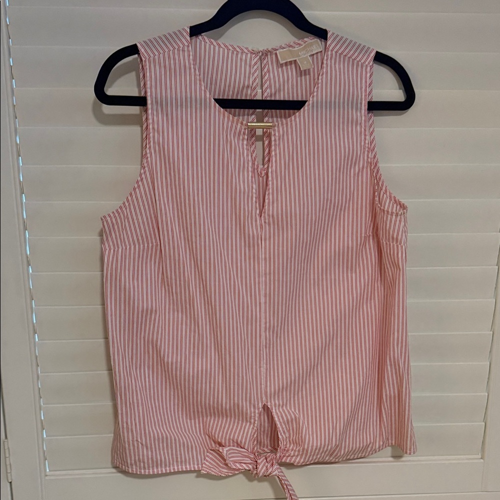 Michael Kors Pink and White Striped Sleeveless Blouse